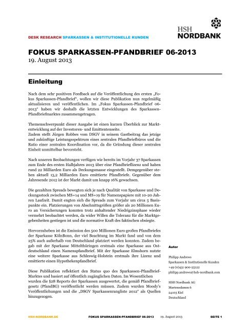 Fokus Sparkassen-Pfandbrief 06-2013 - HSH Nordbank AG