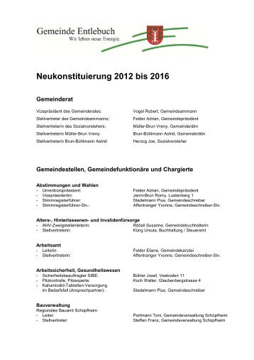 Neukonstituierung 2012-2016 [PDF, 64.0 KB] - Gemeinde Entlebuch