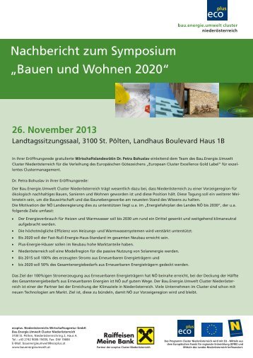 Nachbericht zum Symposium „Bauen und Wohnen 2020“ - Ecoplus