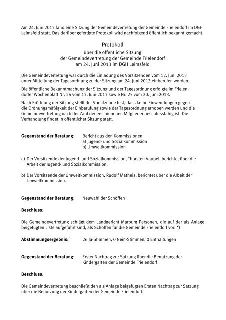 Niederschrift vom 24.06.2013 - Gemeinde Frielendorf