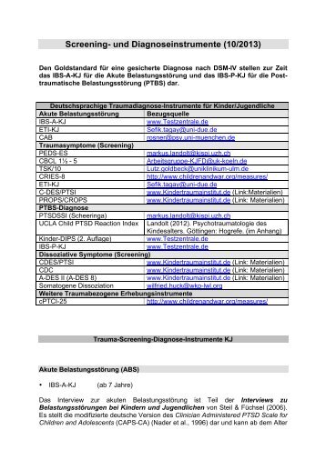 Screening- und Diagnoseinstrumente (10/2013) - Kindertraumainstitut