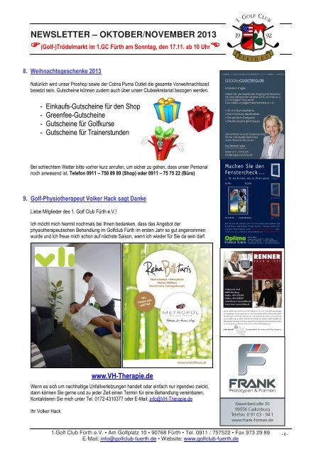 NEWSLETTER – OKTOBER/NOVEMBER 2013 - Golfclub Fürth