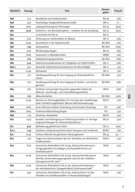 Das BGVR- und BGI-Verzeichnis - Übersicht im PDF