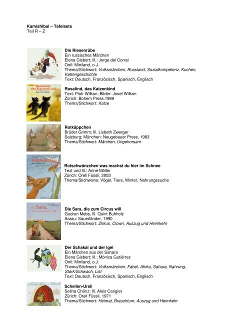 Liste R-Z inkl. Titelbilder - Bibliomedia Schweiz
