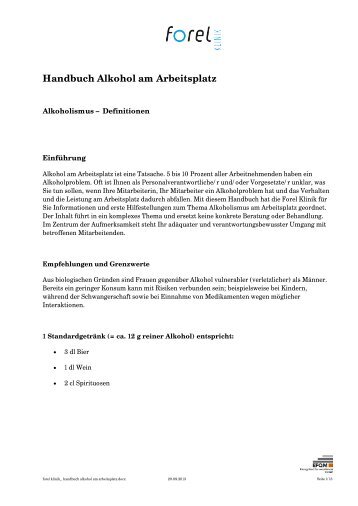 Handbuch "Alkohol am Arbeitsplatz" - Forel Klinik