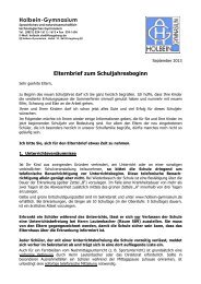 Holbein-Gymnasium Elternbrief zum Schuljahresbeginn