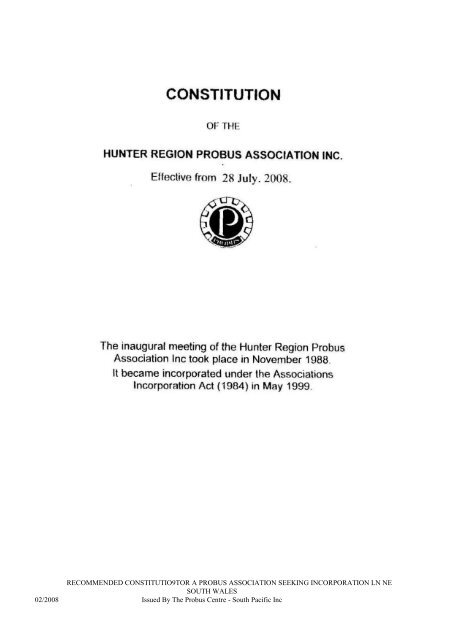 RECOMMENDED CONSTITUTIO9TOR A PROBUS ASSOCIATION ...