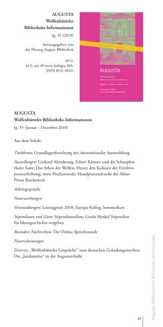 catalogue of new publications - Herzog August Bibliothek Wolfenbüttel