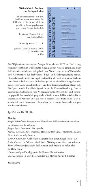 catalogue of new publications - Herzog August Bibliothek Wolfenbüttel