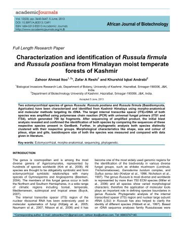 Characterization and identification of Russula firmula and Russula ...