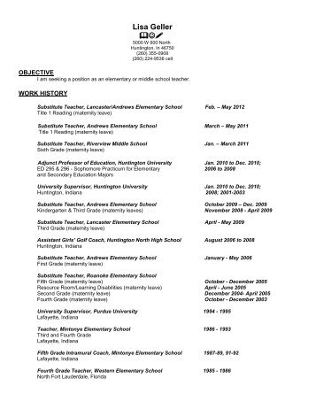 Supervisor Lisa Geller resume - Huntington University