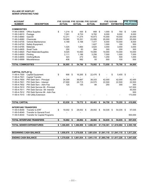 2009 Annual Operating and Capital Budget - Village of Huntley