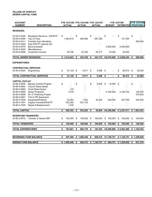 2009 Annual Operating and Capital Budget - Village of Huntley