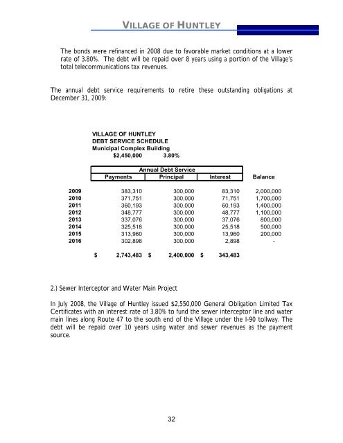 2009 Annual Operating and Capital Budget - Village of Huntley