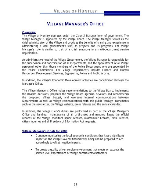 2009 Annual Operating and Capital Budget - Village of Huntley