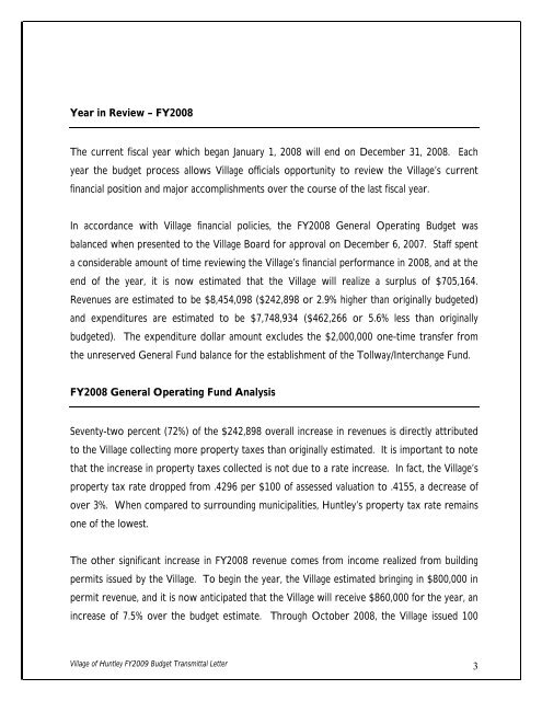 2009 Annual Operating and Capital Budget - Village of Huntley