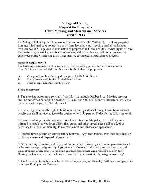 Village of Huntley Request for Proposals Lawn Mowing and ...