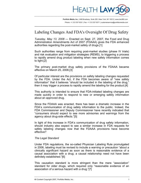 Labeling Changes and FDA's Oversight of Drug Safety, Health Law ...