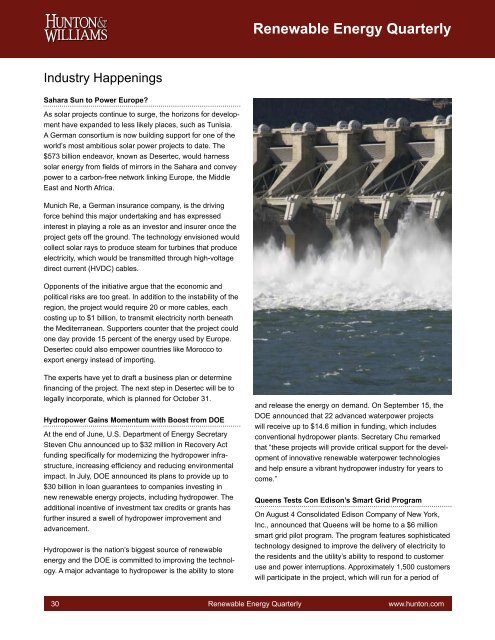 Hunton & Williams Renewable Energy Quarterly, September 2009