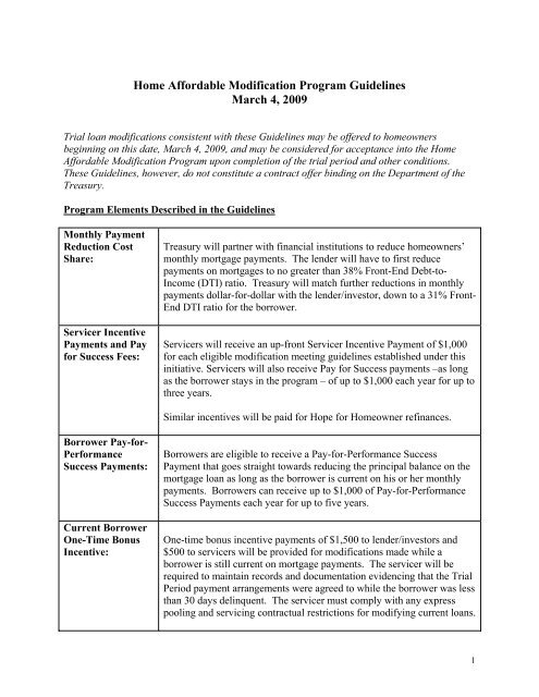 Home Affordable Modification Program Guidelines March 4, 2009