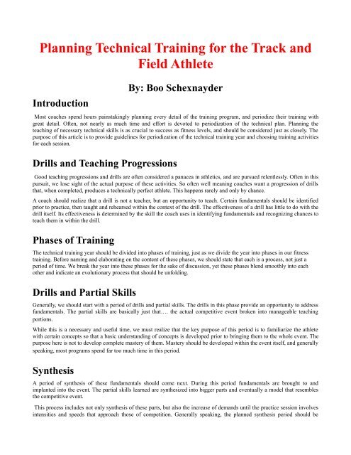 Planning Technical Training for the Track and Field Athlete By: Boo ...