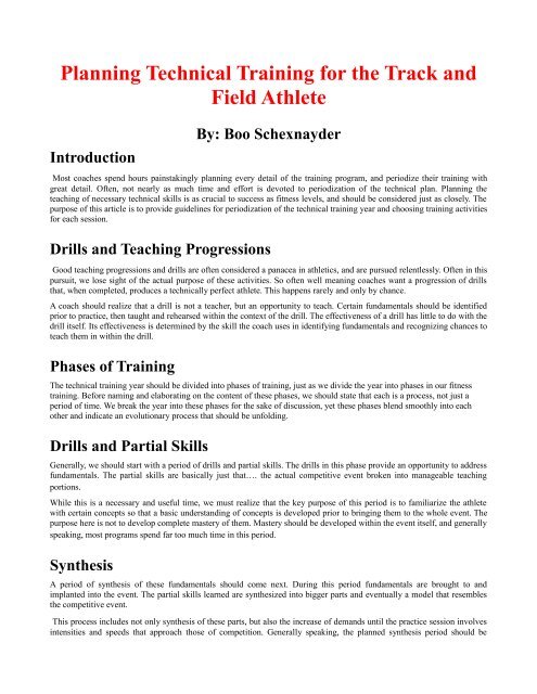 Planning Technical Training for the Track and Field Athlete By: Boo ...