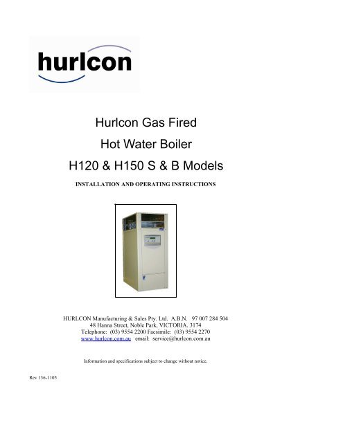 Hurlcon Gas Fired Hot Water Boiler H120 & H150 ... - Hurlcon Heating