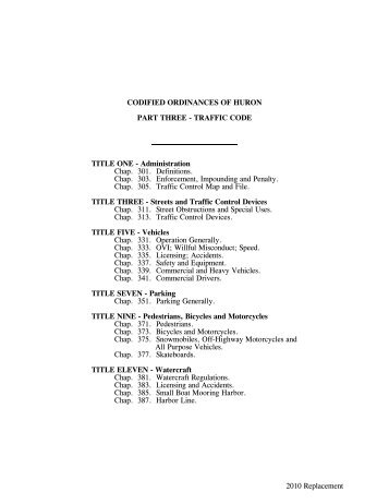 codified ordinances of huron part three â traffic code - City of Huron ...