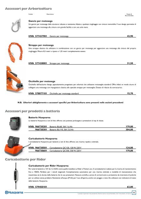 Listino Accessori Husqvarna Marzo 2013 - Italia