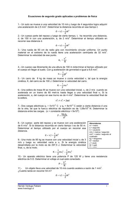ecuaciones de segundo grado aplicadas en fÃ­sica