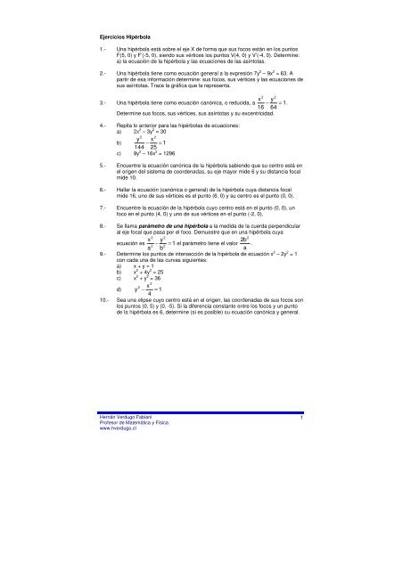 La hipÃ©rbola - Ejercicios de fÃ­sica y matemÃ¡tica