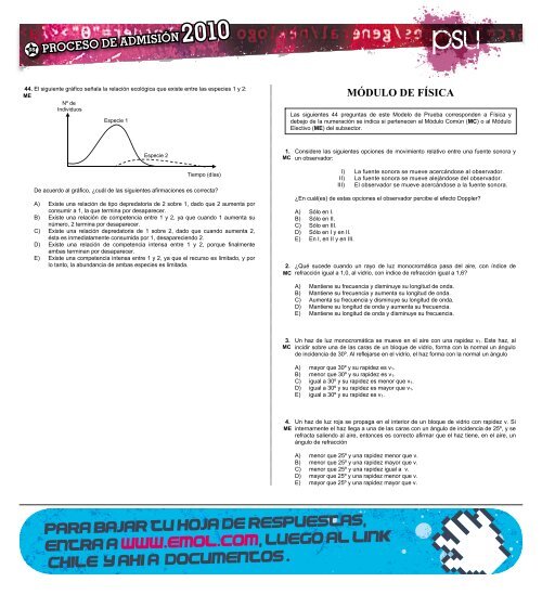 Modelo oficial Prueba ciencias - Demre