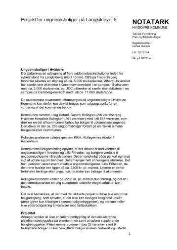 Teknisk Forvaltnings notat af 24. juli 2012 om projekt for ...