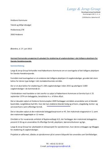 Brev af 27. juni 2012 fra Lange & Jerup Group - Hvidovre Kommune