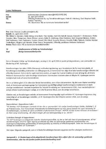 E-mail af 21. april 2013 fra Haveforeningen Kystengen, ved formand ...