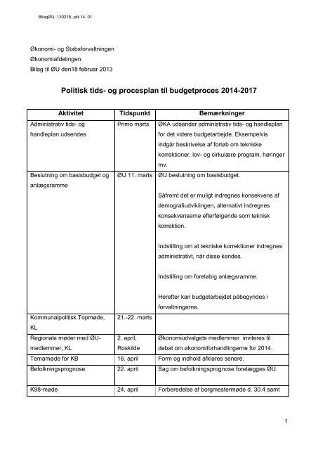 Politisk tids- og procesplan til budgetproces 2014-2017