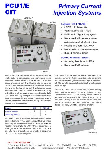 CIT PCU1E LU Data sheet rev 0.pub - HVTEST South Africa