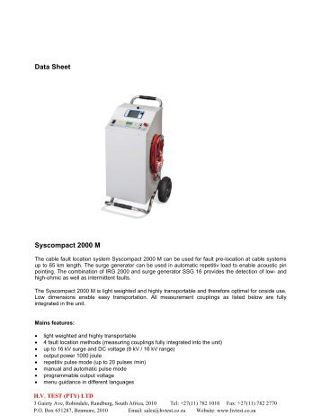 Data Sheet Syscompact 2000 M - HVTEST South Africa