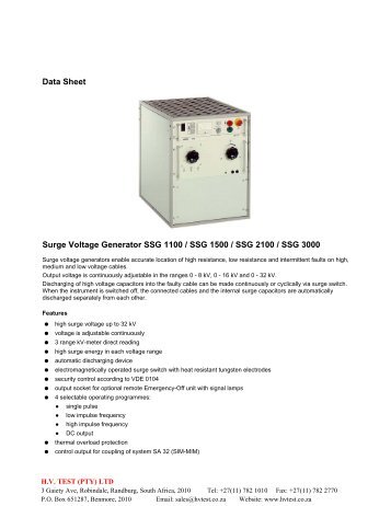 Data Sheet Surge Voltage Generator SSG 1100 / SSG 1500 / SSG ...