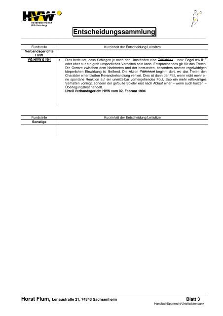 Entscheidungssammlung - HVW