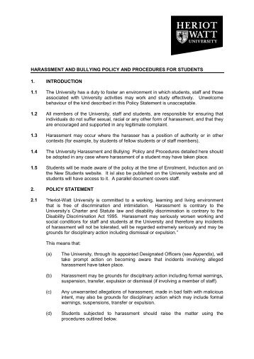 anti-harassment policy and procedures for students - Heriot-Watt ...