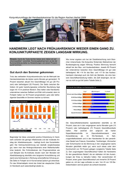 Konjunkturumfrage der Handwerkskammer für die Region Aachen ...