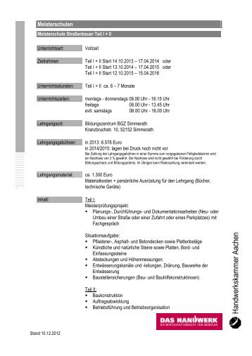 Meisterschule Straßenbauer Vollzeit - Handwerkskammer Aachen