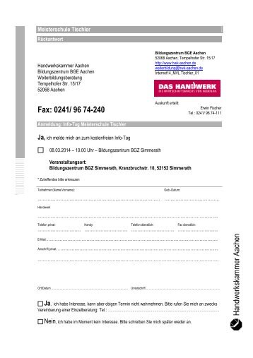 Info-Tag Meisterschule Tischler - 08.03.2014, 10 Uhr ...