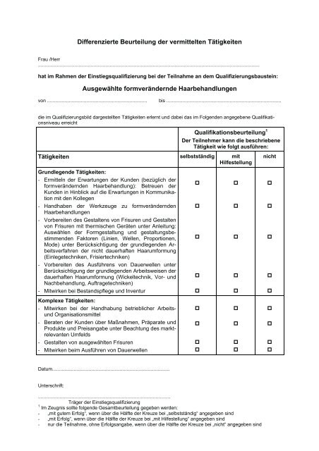 Differenzierte Beurteilung der vermittelten TÃ¤tigkeiten ...