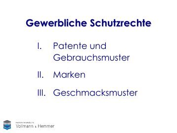 I. Patente und Gebrauchsmuster