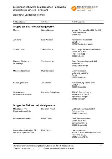 2. Landessieger_innen 2012 - der Handwerkskammer LÃ¼beck