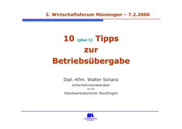 "10 (plus 1) Tipps" von Walter Schanz, langjÃ¤hriger Betriebsberater ...