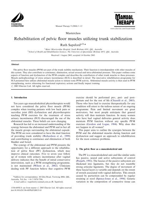 Rehabilitation Of Pelvic Floor Muscles Utilizing Trunk