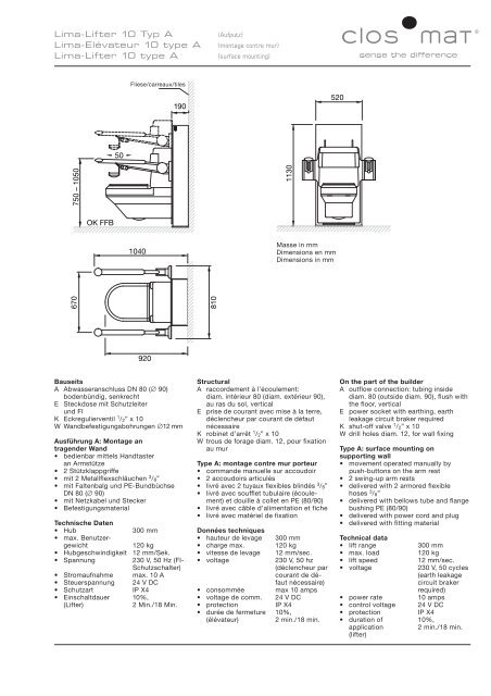 Lima Lifter 10 Typ A Lima Ela C Vateur 10 Type A Lima Closomat
